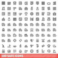 100 safe icons set, outline style vector