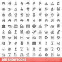 100 show icons set, outline style vector