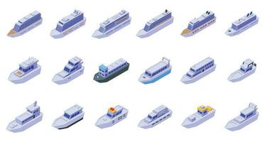 Travel by ship icons set isometric vector. Sea boat vector