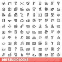 100 studio icons set, outline style vector