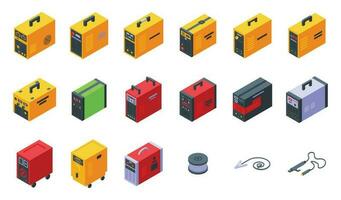 Welding machine icons set isometric vector. Cable material vector