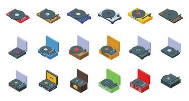 Vinyl player icons set isometric vector. Music record vector