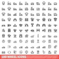 100 wheel icons set, outline style vector