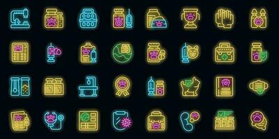 Pet vaccination icons set vector neon