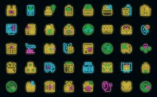 Humanitarian aid icons set vector neon