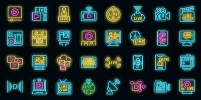 Live stream icons set vector neon