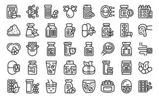 Dietary supplements icons set outline vector. Vitamin bottle vector