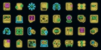 FAQ page icons set vector neon