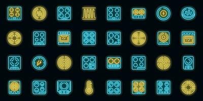 Induction cooker icons set vector neon