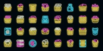 Laundry basket icons set vector neon