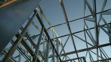 Skeleton Steel Frame. Modern House Construction. Camera Movement. video