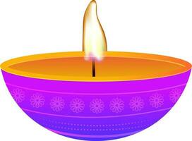 Isometric illuminated oil lamp in purple color. vector