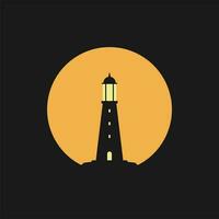 lighthouse on the edge of a cliff with sunrise or sunset flat design vector illustration