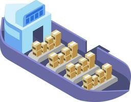 Illustration of 3d ship or boat with delivery boxes. vector