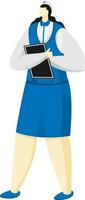 Faceless nurse character holding report or notepad in standing pose. vector
