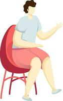 Faceless young boy character showing hand sitting on chair. vector