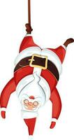 Cute santa claus hanging upside down. vector