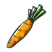 Flat style carrot with leaves in orange and green color. vector