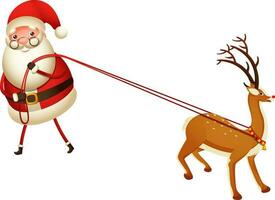 Santa carrying with rope of reindeer. vector