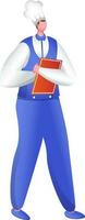 Faceless waiter man wearing chef hat with holding menu card in walking pose. vector
