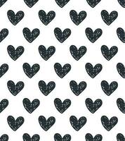 Abstract seamless drawing black heart pattern. Pattern with textured hearts on white background. vector