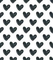 Abstract seamless drawing black heart pattern. Pattern with textured hearts on white background. vector