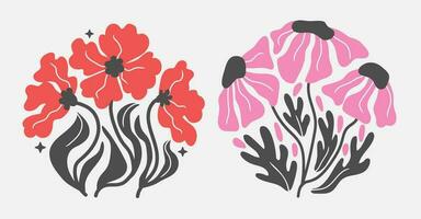 Groovy abstract modern flower set. Organic circle shapes vector