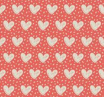 Seamless patterns with white textured hearts and dots on red background. vector
