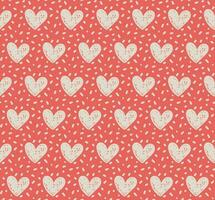 Seamless patterns with white textured hearts and dots on red background. vector