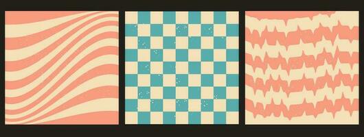 Groovy retro background with stripes, checkered. Wavy background. vector
