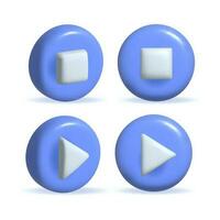 3d social media play video in blue circle. Blue round play button for start multimedia. 3d media player button icon rendering vector illustration