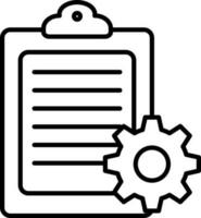 Flat style black line art clipboard with cogwheel. vector