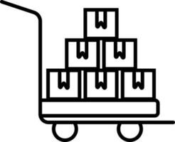 Black line art boxes on trolley. vector