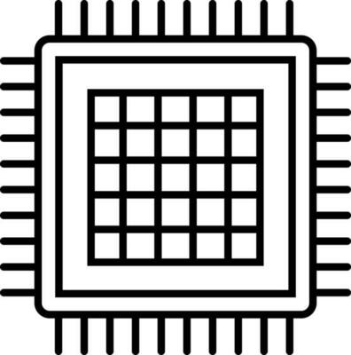 Black line art illustration of a chip.