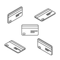 crédito tarjeta isométrica y plano - negro contorno icono vector. plano estilo vector ilustración.