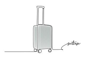 Suitcase - School education object, one line drawing continuous design vector