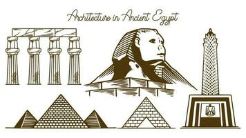 Egypt buildings set Hand drawn ancient architectural temple and statue vector