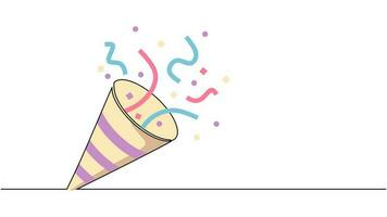 Party popper one continuous line drawing. Confetti icon object vector