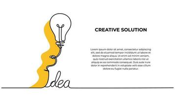 Light bulb continuous one line drawing creative solution with idea vector