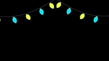 Christmas and New Year String Light Bulb loop Animation video transparent background with alpha channel.