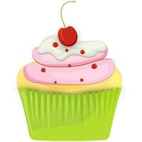 Green cup cake decorated with red berries. vector