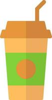 Drink disposable glass icon in brown and green color. vector