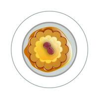 Top view of banh flan on white plate. vector