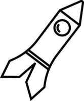Black line art illustration of a rocket. vector