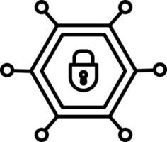 Lock sign on networking in black line art. vector
