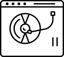 Black line art recording with browser window icon. vector