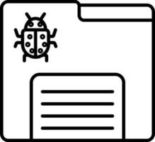 Black line art bug on file folder or virus affected file icon. vector