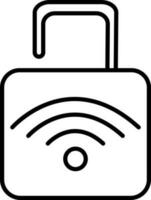 Black line art wifi symbol with open lock. vector