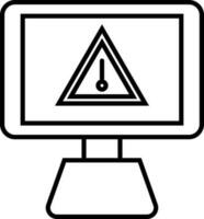 Black line art warning sign on computer screen. vector