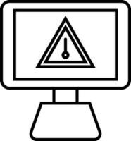 Black line art warning sign on computer screen. vector